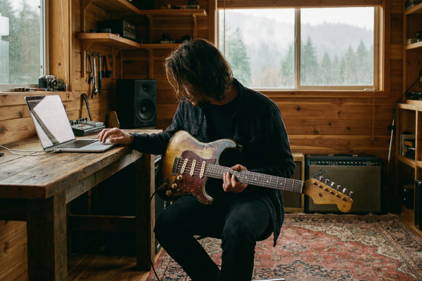 Musician using Puget Audio tools